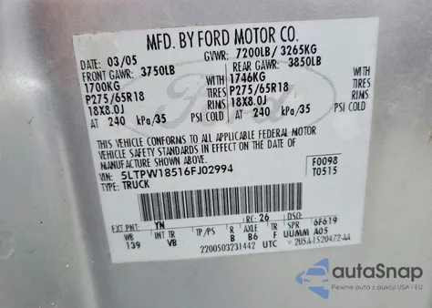 2006 Lincoln Mark Lt z USA, uszkodzony, nr VIN 5LTPW18516FJ02994